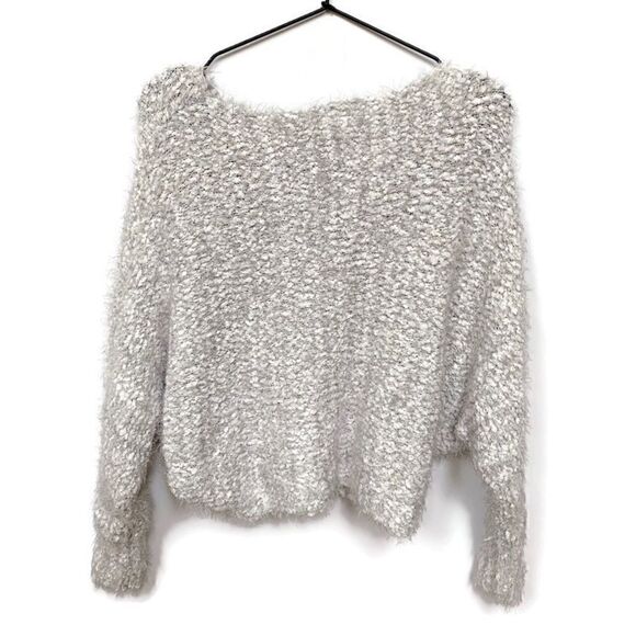 Urban Outfitters Ecote Fuzzy Eyelash Knit Cropped Sweater Boho Gray & White XS - Picture 3 of 10